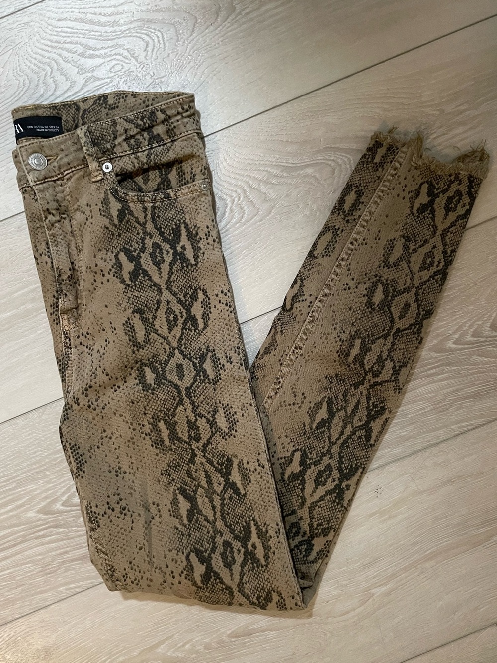 Zara Snake-Print Skinny Jeans